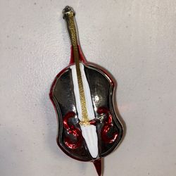 Vtg West German?  Red Glass Violin Christmas Ornament