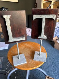 Anthropologie galvanized letters on stands