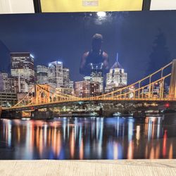 Large Pittsburgh Skyline Acrylic Wall Art – Night City & Bridge