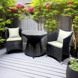 Contemporary Rattan Bistro Set with Glass Table