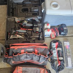 Garage Spring Cleaning Tool Bags, Ice Chest, Tools
