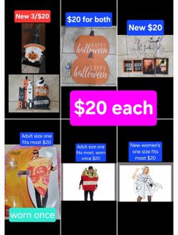 Halloween Costumes and decorations for ONLY $20/$45.. See each picture for SIZES and PRICES