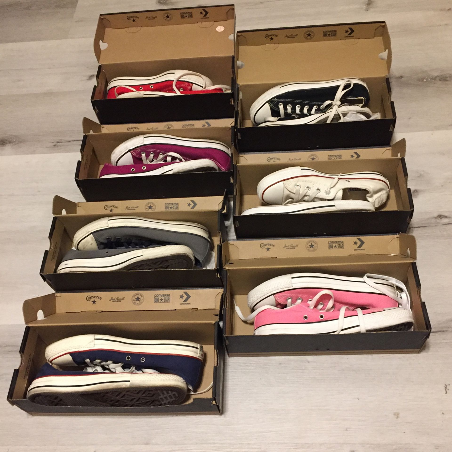 Women’s 9 Men’s 7 Converse  Pink, Navy, Purple, Red, White w/ Blue And Red, Navy w/ Red, Grey w/Blue Laces