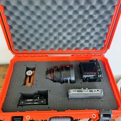 RED Komodo, case, monitor, cage and tripod