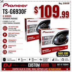 Pioneer G Series Car Speakers 2 Sets 6x9" 3-Way Coaxial Speaker System 800 Watts TS-G6930F Package 🚨 Payment Options Available 🚨
