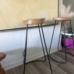 2 Bar Stools. Wood Seats