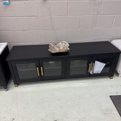 64 Inch Black Tv Console With Gold Accents