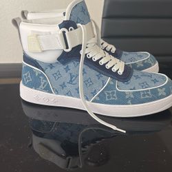 LOUIS VUITTON LV Boombox Monogram High Top Sneakers Denim Blue 