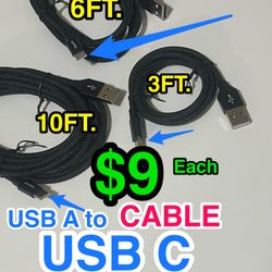 🔌 USB A to USB-C Cable Braided 3FT 6FT 10FT 🔥