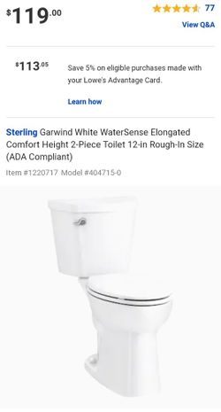 Sterling Garwind White WaterSense Elongated Comfort Height 2-Piece Toilet 12-in Rough-In Size Sterling Garwind White WaterSense Elongated Comfort Height 2-Piece Toilet 12-in Rough-In Size