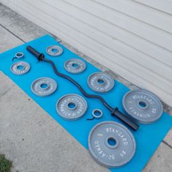 Olympic Curl Bar/Clips/Weights 