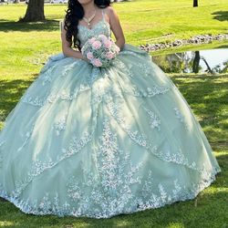 Sage green quinceañera dress
