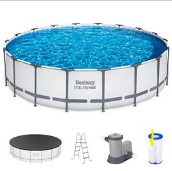 Bestway Steel Pro MAX 18 Foot x 48 Inch Round Metal Frame Above Ground Outdoor Swimming Pool