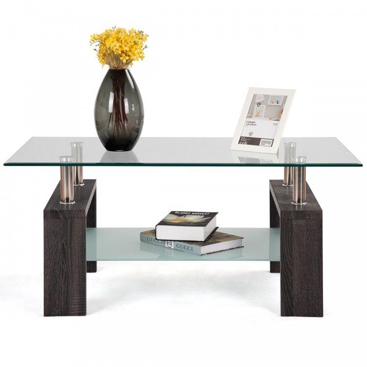 Tempered Glass Coffee Table with Shelf