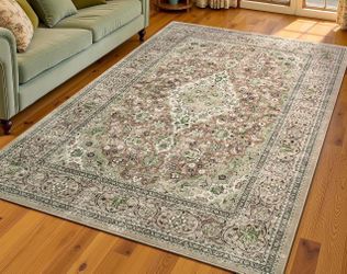 6x9 Green Washable Boho Area Rug
