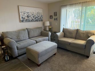 Jerome's furniture 3-Piece Grey Fabric Sofa, Loveseat, and Ottoman