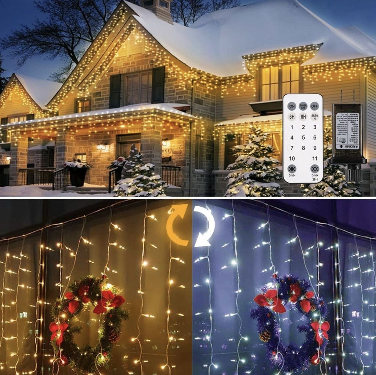 Icicle Lights Outdoor Color Changing Warm & Cool White with Remote Timer 440 LED Icicle Christmas Lights Connectable Icicle String Lights