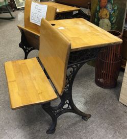 3 Antique Cast Iron School Desks