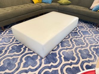 White Leather Ottoman with Chrome Base