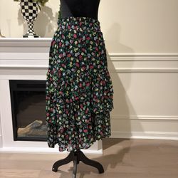 Ann Taylor Asymmetrical Black Multicolor Flowered Skirt