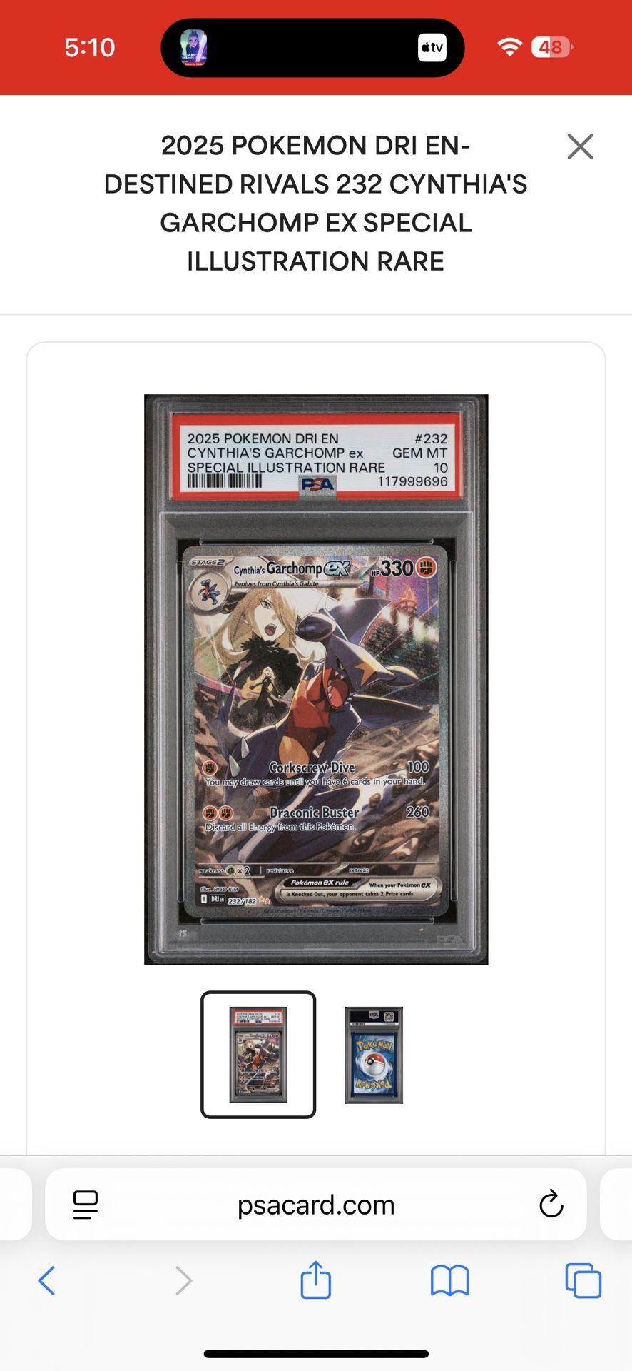 2025 POKEMON DRI EN-DESTINED RIVALS 232 CYNTHIA'S GARCHOMP EX SPECIAL ILLUSTRATION RARE PSA 10 GEM MINT