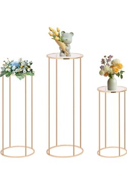 3PCS Cylinder Stand,Gold Cake Pedestal Stand,Round Metal Plant Stand,
