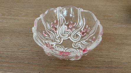 Vintage Mikasa Crystal Bowl "Floral Dance" Pink Frost Pattern Made in Germany