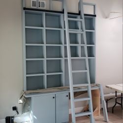 Home Library Bookshelf With Sliding Ladder