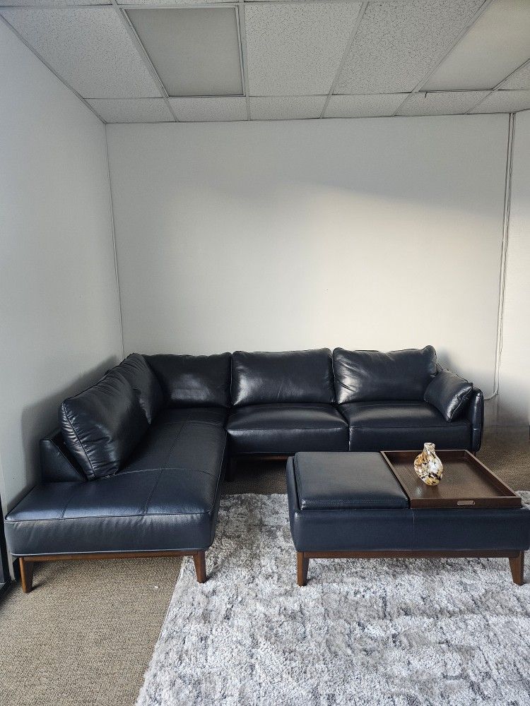 2-pc Leather Sectional With Chaise- Jollene