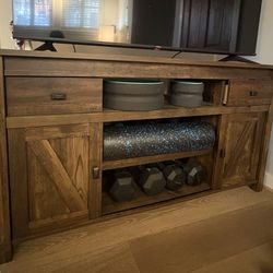 Brown Wooden TV Stand - Media Console (sliding front cabinet doors)