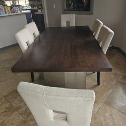 High-End Modern Dark Wood Dining Table - 6 Chairs, Seats 8- Excellent Condition