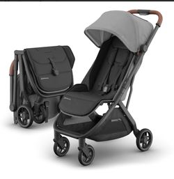 UPPAbaby Minu V3 Travel Stroller - Lightweight + Compact Design - One-Hand Fold + Unfold - from Birth + Overhead Compatible - Greyson (Charcoal Mélang