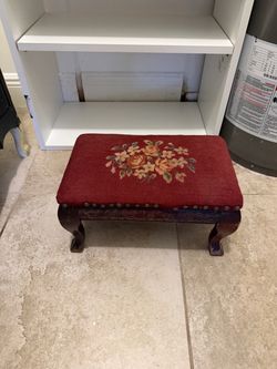 Vintage hand-embroidered wooden footstool
