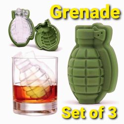 ☆Brand New Set Of 3  Silicone Grenade Molds ICE CHOCOLATE CANDY WHISKEY SCOTCH