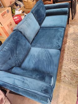 Blue green 7' velvet couch
