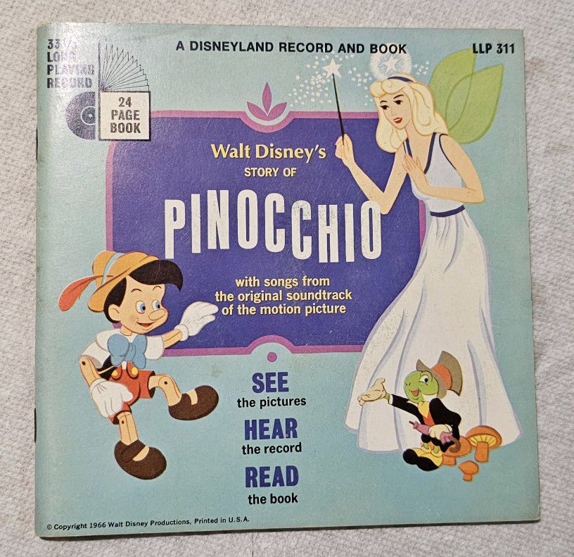 Collectible Record Walt Disney's Story Of Pinocchio 45 rpm/m Plus Book!!!