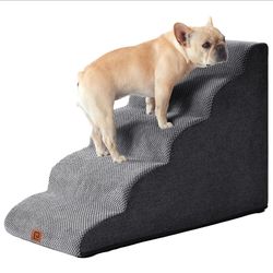 Curved Dog Stairs Ramp for High Beds 22.6" H, 5-Step Dog Steps for Small Dogs and Cats, Grey