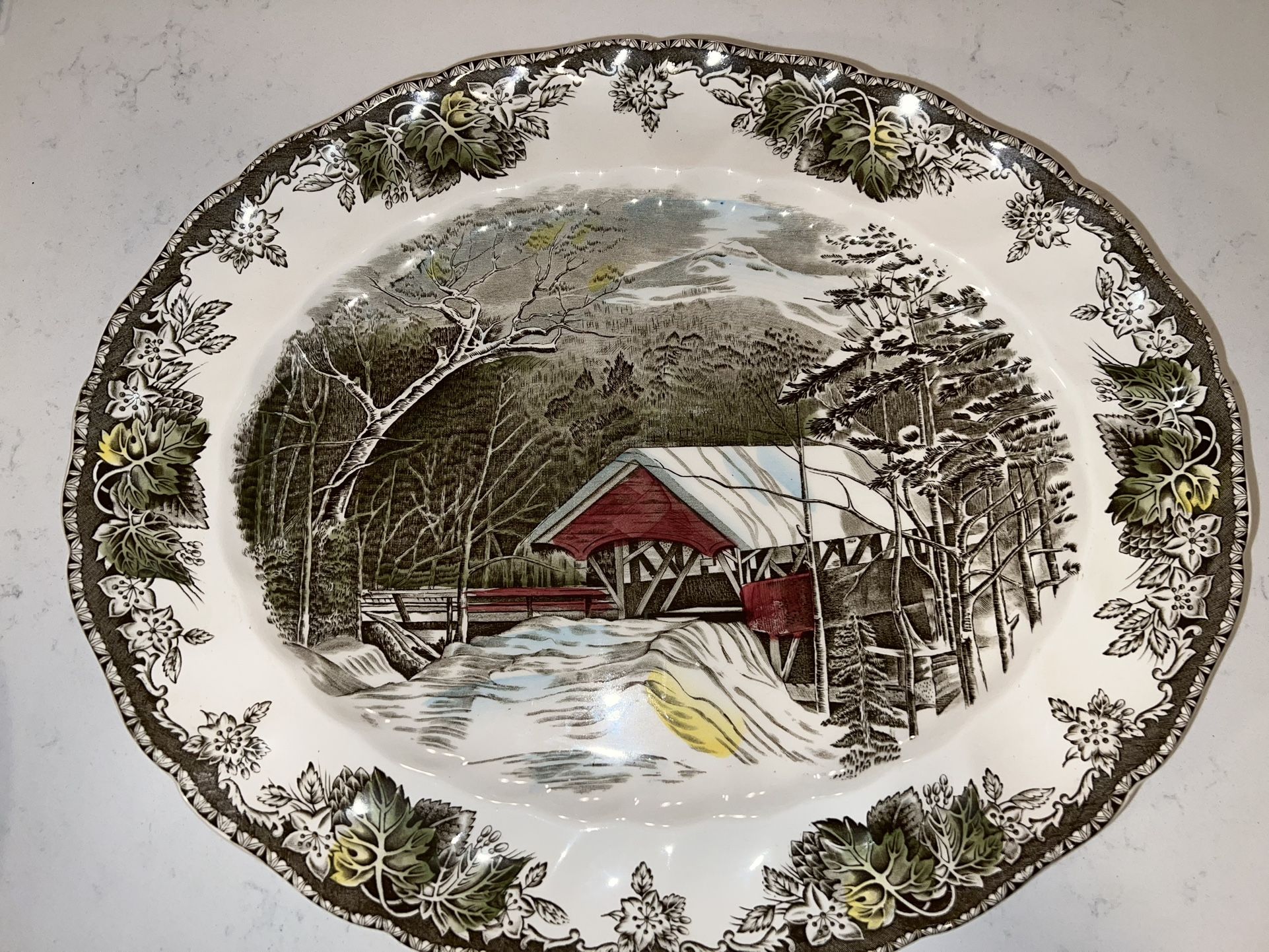 Johnson Brothers, Friendly Village, Covered Bridge, Oval Platter, 15 Inch
