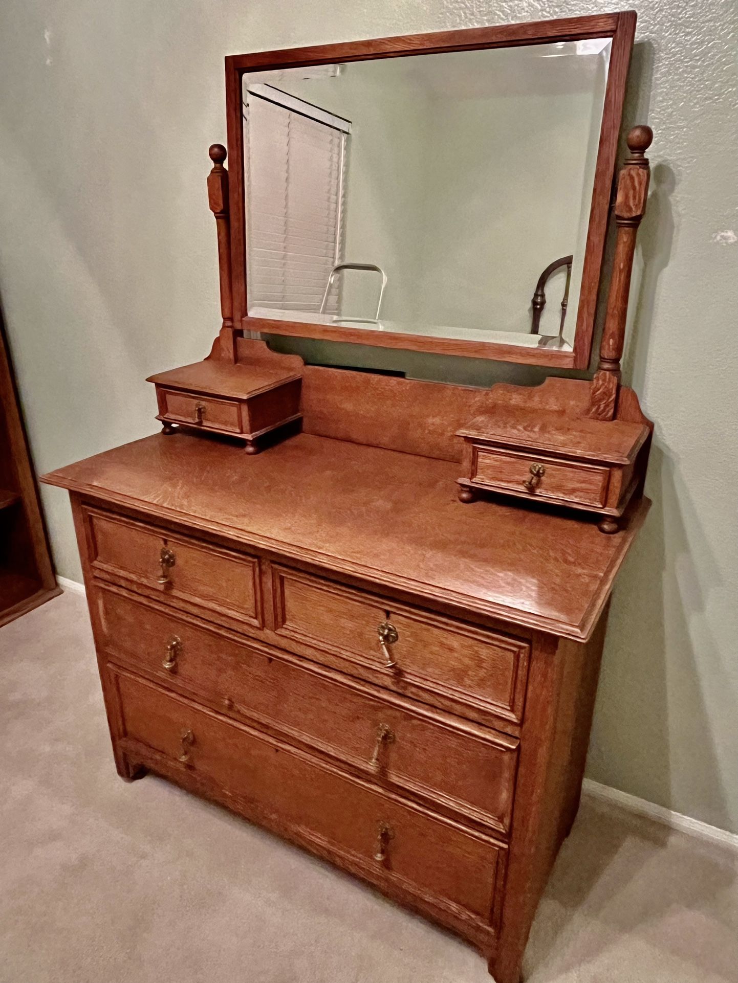 Antique empire style dresser with mirror and 2 glove box drawers