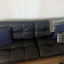 Futon Sofa Bed  Used Faux Leather Black 