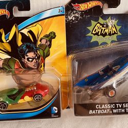 Hot Wheels Robin Car And Bat boat With Trailer