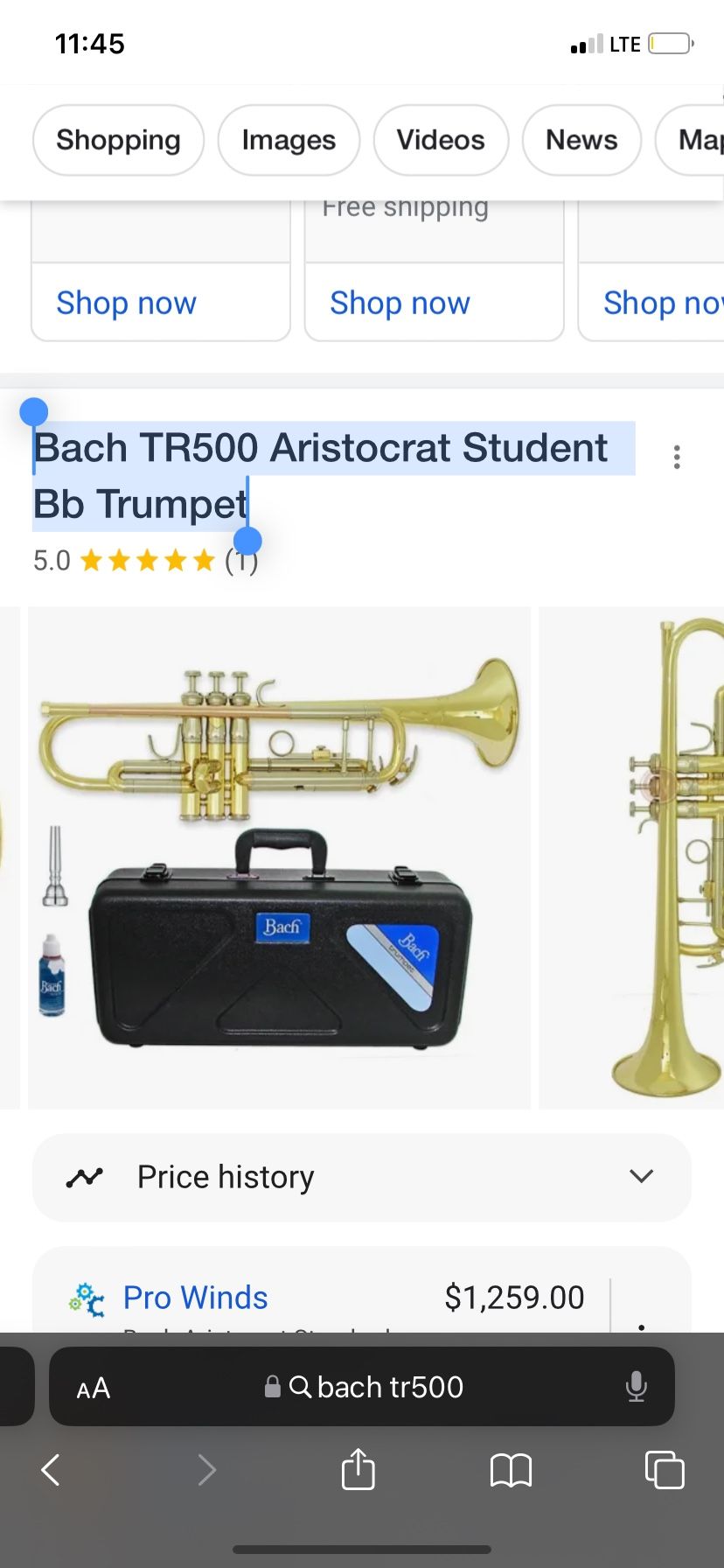 Bach TR500 Aristocrat Student Bb Trumpet Great condition