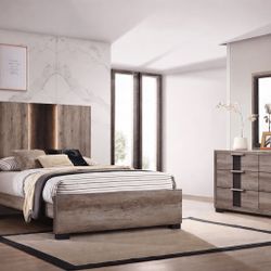 LED Queen Bedset With Dresser/Mirror & Nightstand
