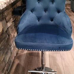 Beautiful Adjustable Blue Velvet Bar Stools  (Six 6)