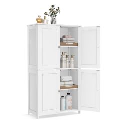Floor Storage Cabinet, Shaker Cabinet with 2 Adjustable Shelves, 4 Doors, Tall Freestanding Organizer Unit, for Kitchen Bathroom Living Room, Forest G