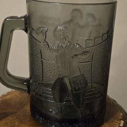 Vintage Ronald McDonald Smoked Glass Mug With Ronald McDonald Holding A Football. Circa 1990s.