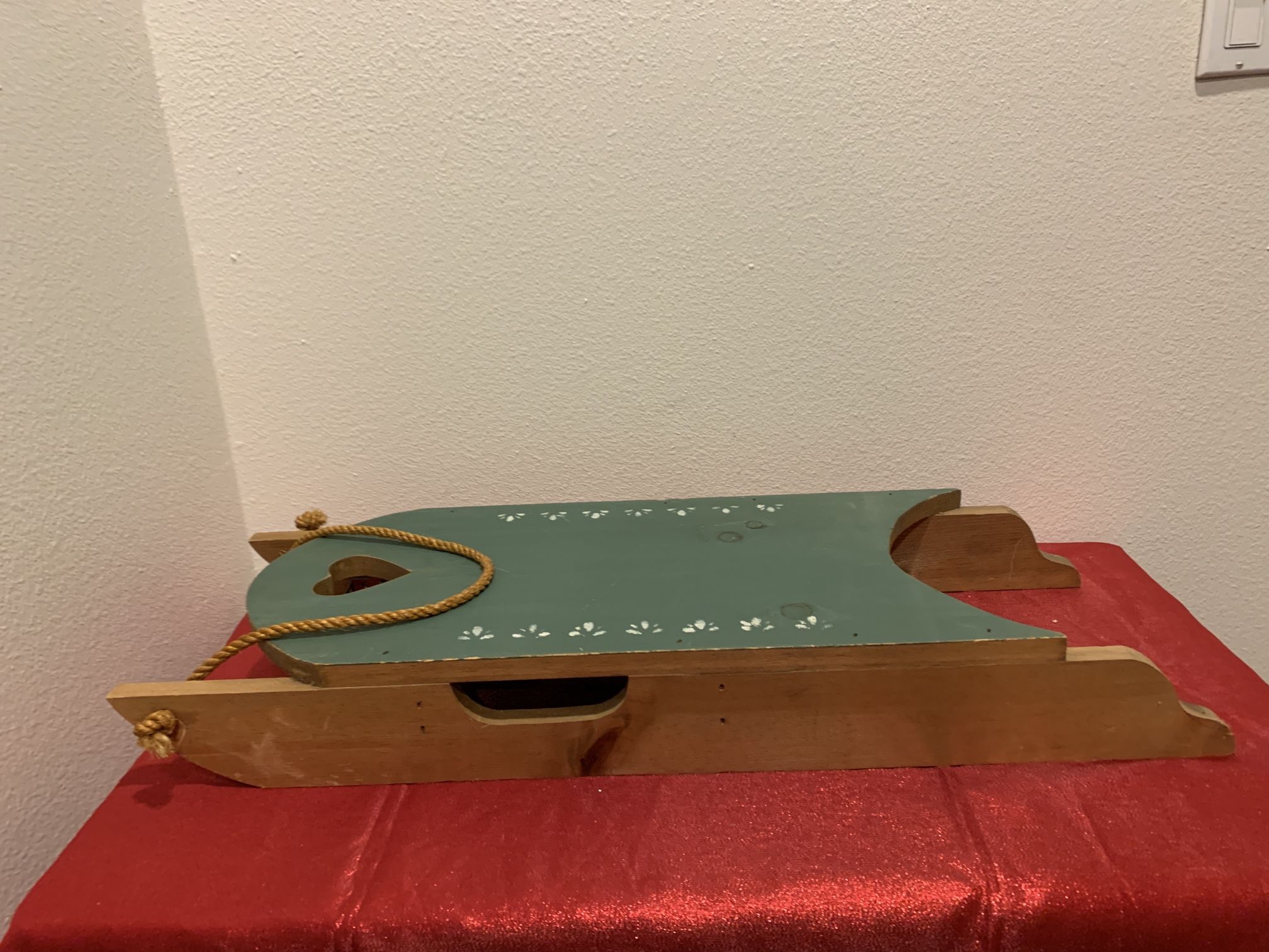 Large Green Wood Christmas Sleigh Holiday Home decor decorations- Simi Valley