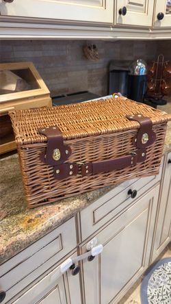 Wicker Picnic Basket with Leather Straps