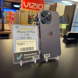 Excellent Condition: AT&T iPhone 14 Pro - 1TB Deep Purple