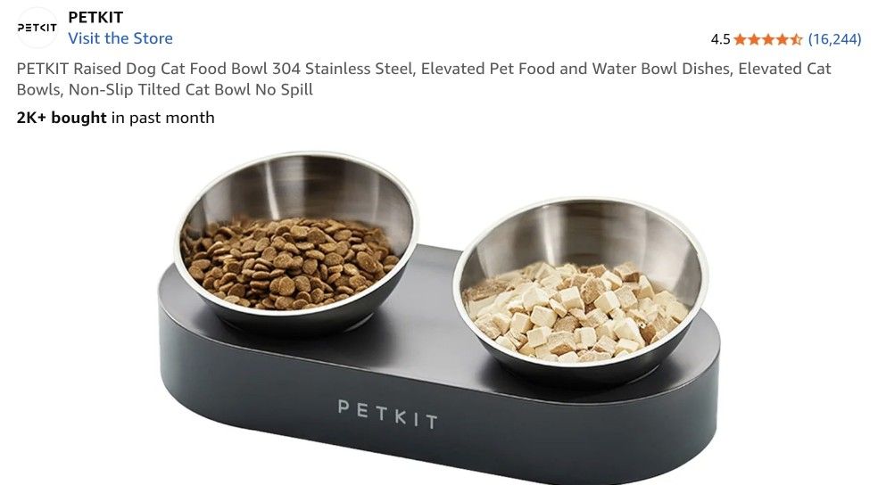 PETKIT Fresh Nano 15 Degree Adjustable Stainless Steel Elevated Dog & Cat Bowl, 4-oz